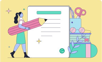 Illustration of a person holding a large pencil.