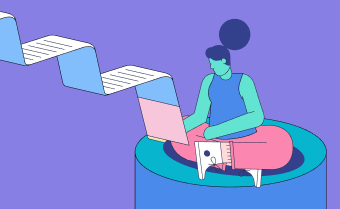 Illustration of a person writing on a paper that extends into space.