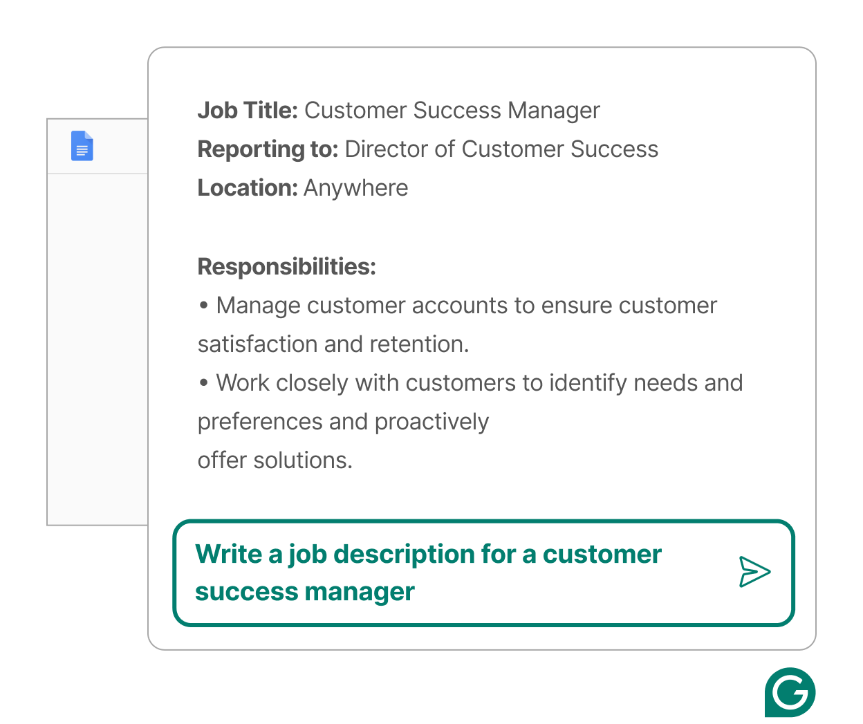 Grammarly providing generative AI content for a job description