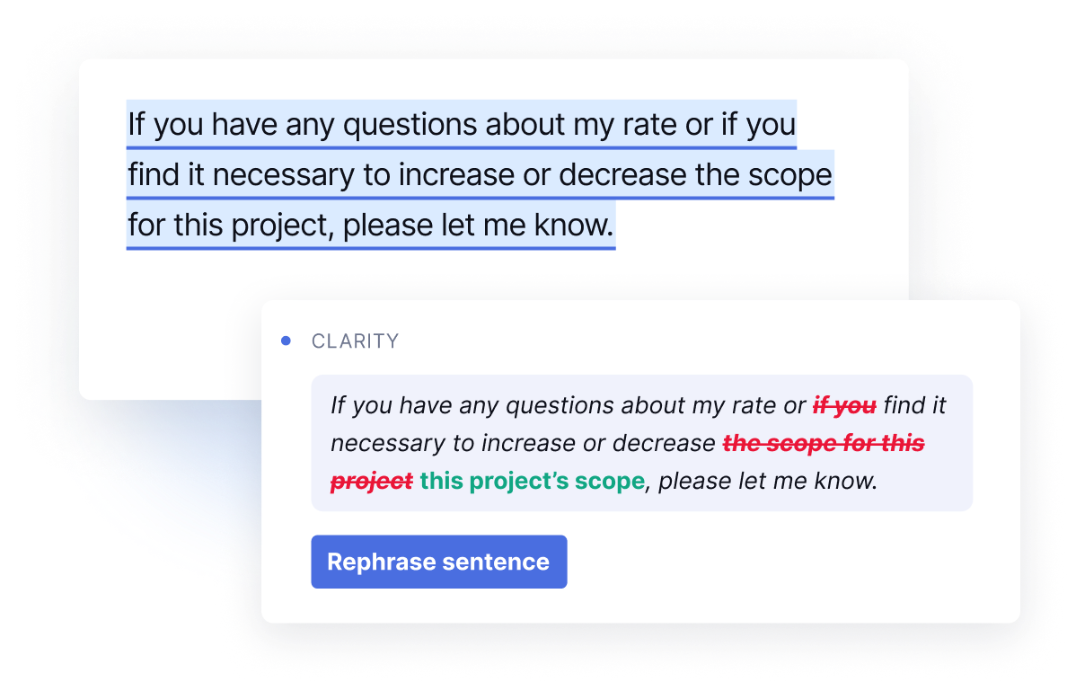 Clarity suggestions from Grammarly